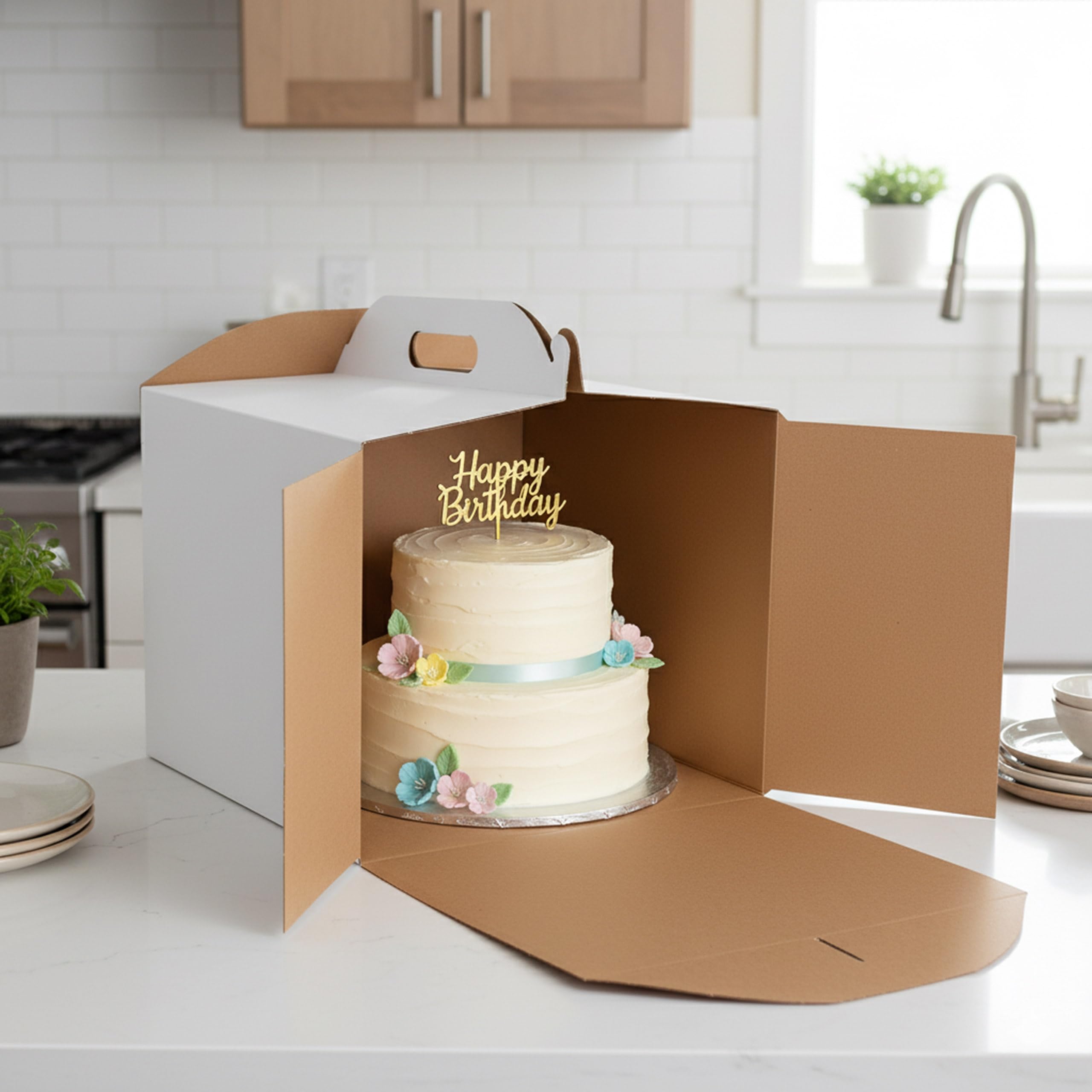sarcia.eu Caja de cartón blanca para tarta, embalaje de pastelería con asa, caja de catering sólida (10, blanco, 26x26x25cm)