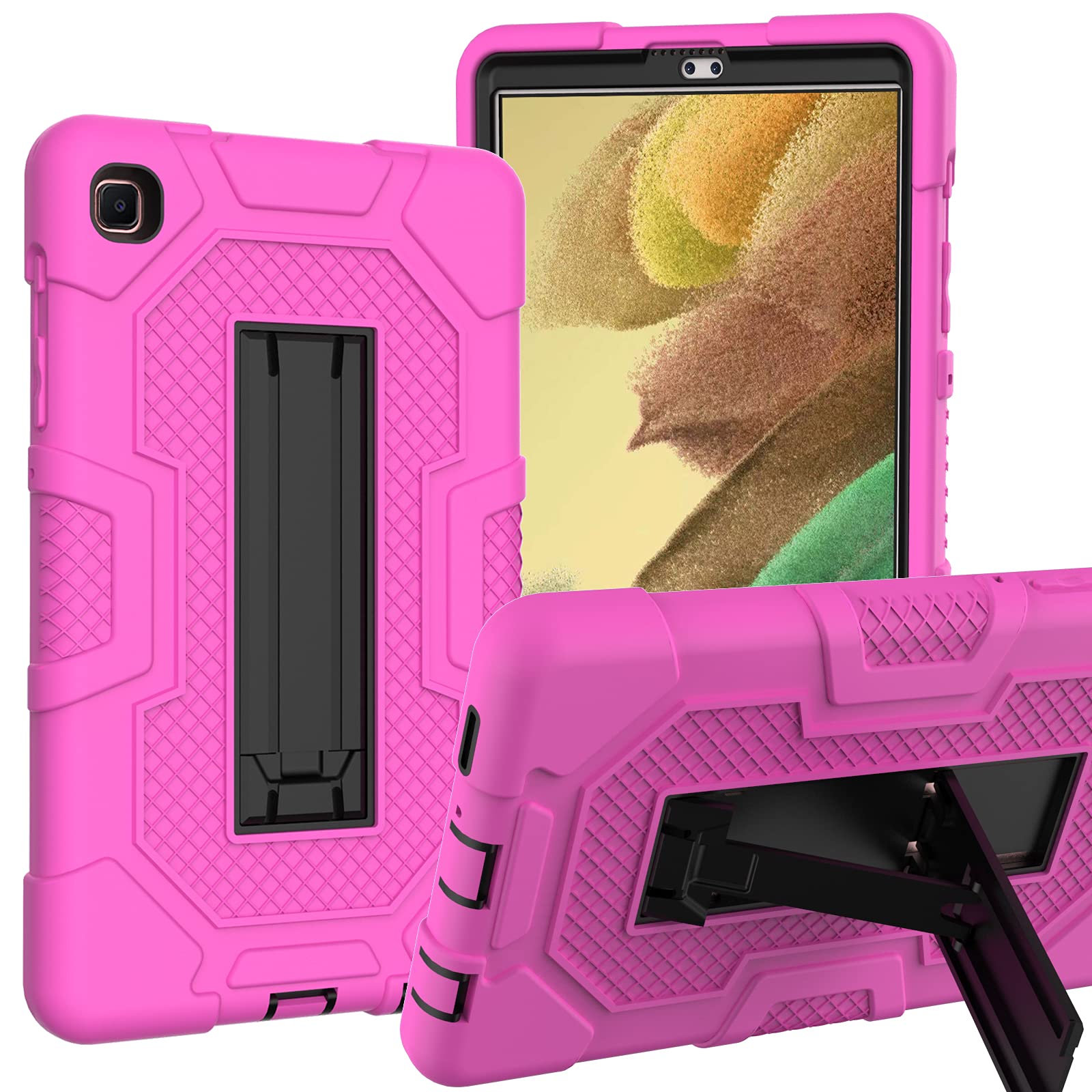 U/S Samsung Galaxy Tab A7 Lite Case 8.7 inch 2021, 3-Layer Shockproof Rugged Protective Cover with Stand for Tab A7 Lite 8.7" Tablet SM-T220/T225 for Kids,ROSERED+BLACK