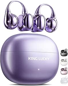 King Lucky Clip on Earbuds Open Ear Wireless Bluetooth 5.4 Headphones with Mic,50H Play,Noise Cancelling,Waterproof,Sports Ear Buds,Comfortable for Small Ears & Glasses Wearers,Workouts (Purple) asin的图片