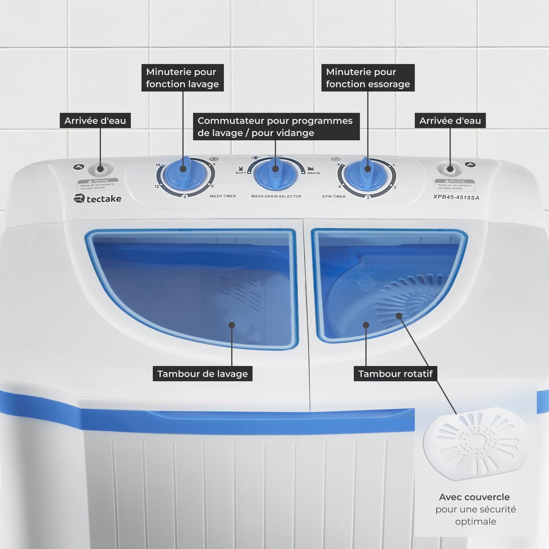 tectake Mini Machine à laver Portable 2 en 1 Essorage 4,5 kg Compact Camping Car Voyage