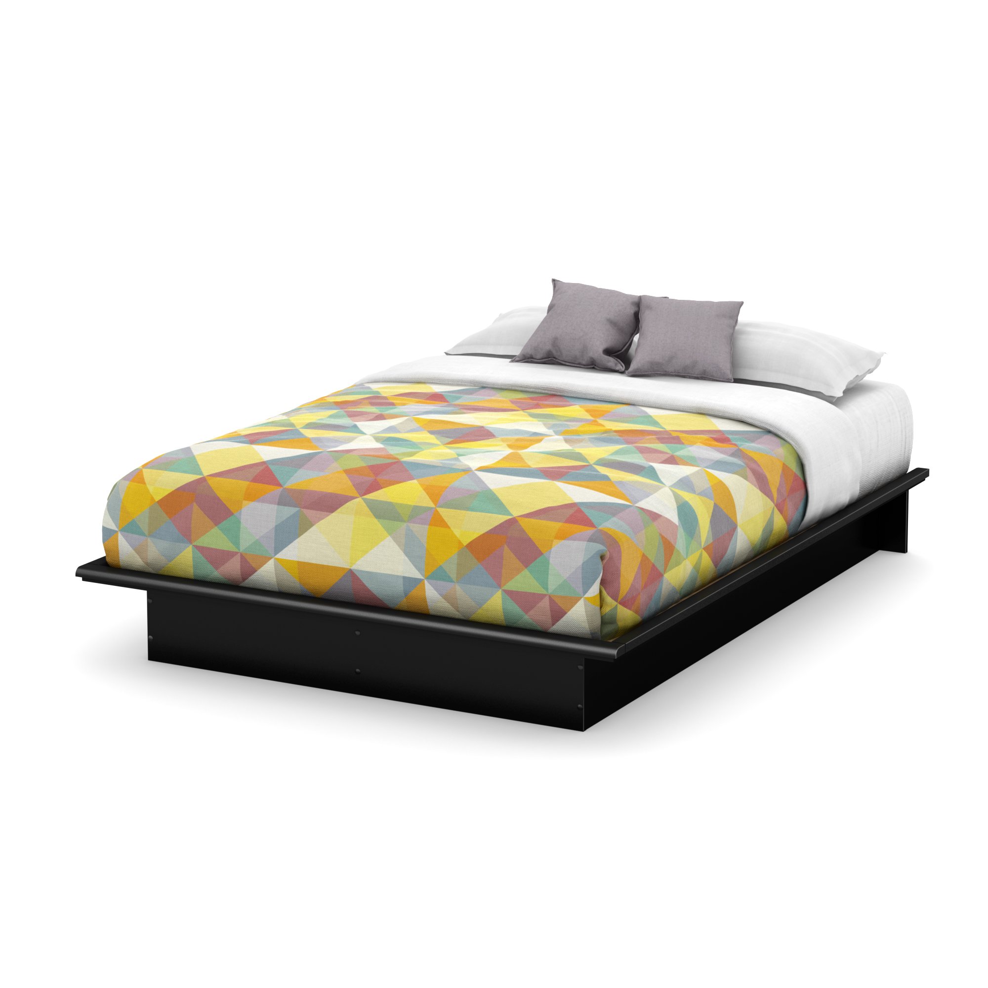Basic Collection Platform Bed with Moulding - Queen Size - Black - Contemporary Design - by South Shore
