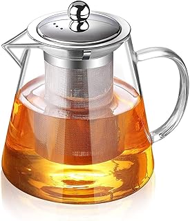 Théière en verre avec infuseur, Théière en verre avec brosse à tasse，Théière en verre résistant à la chaleur avec infuseur amovible, Théière en verre borosilicate transparent pour thé en vrac 750 ML