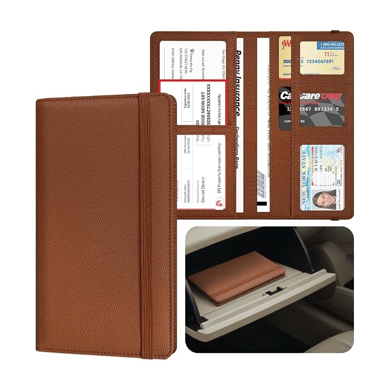 Organizador de Documentos para Porta-Luvas LINTRU com 6 Bolsos, Couro Sintético PU, Marrom
