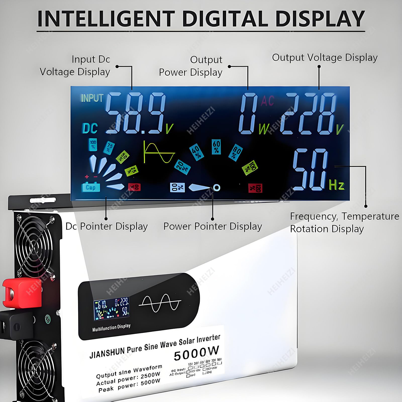 Inverter Solare Ibrido da 5000W,Inverter Bifase Cc 12/24/48/60/72V a 110/220V Ca Con Inverter a Onda Sinusoidale Pura,Inverter in Parallelo,Per Accumulo di Energia Domestico,Inverter Auto,110V-48V