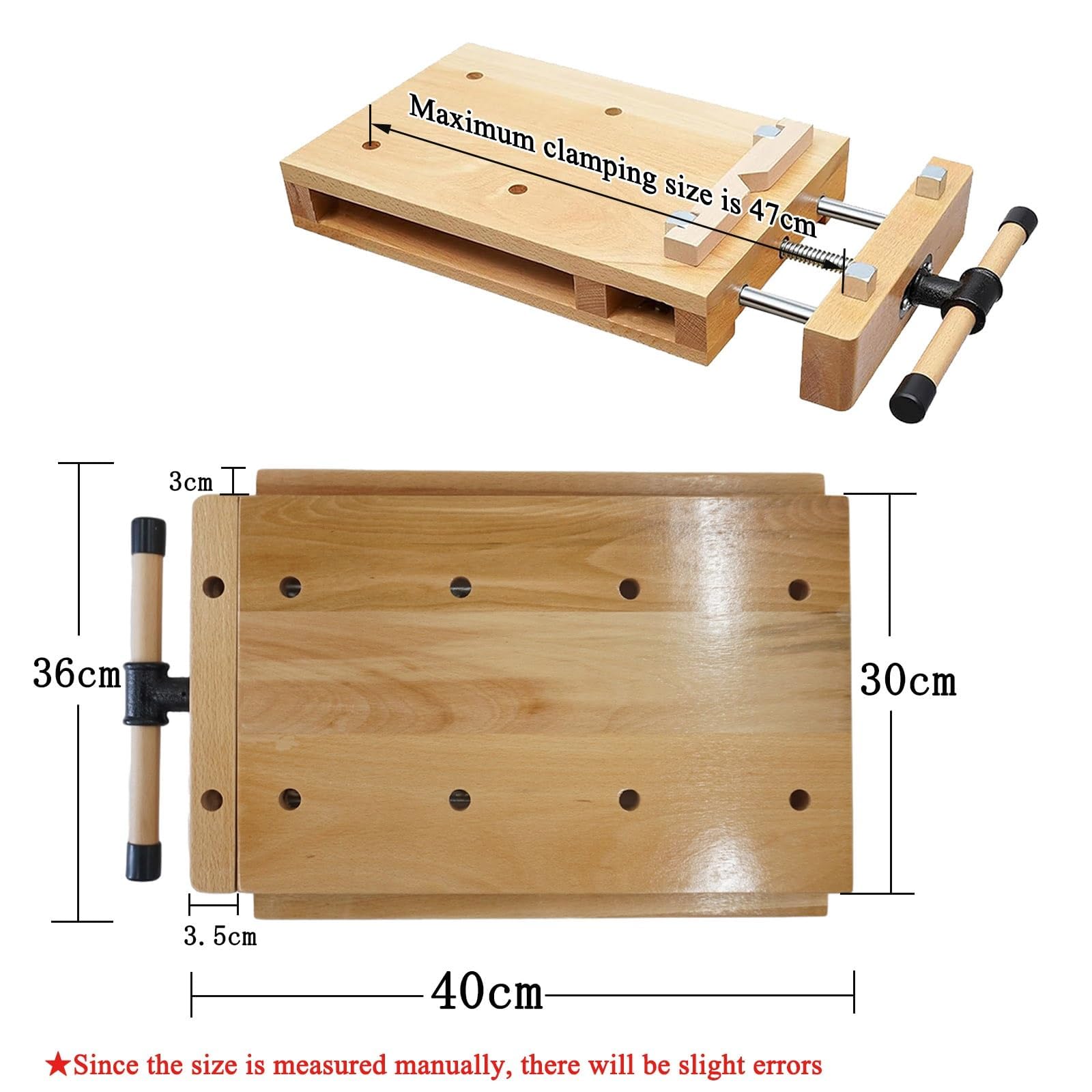 Tragbare Werkbank aus Holz mit Klemmschraubstock und Zubehör für Holzbearbeitungs- und Gravuraufgaben