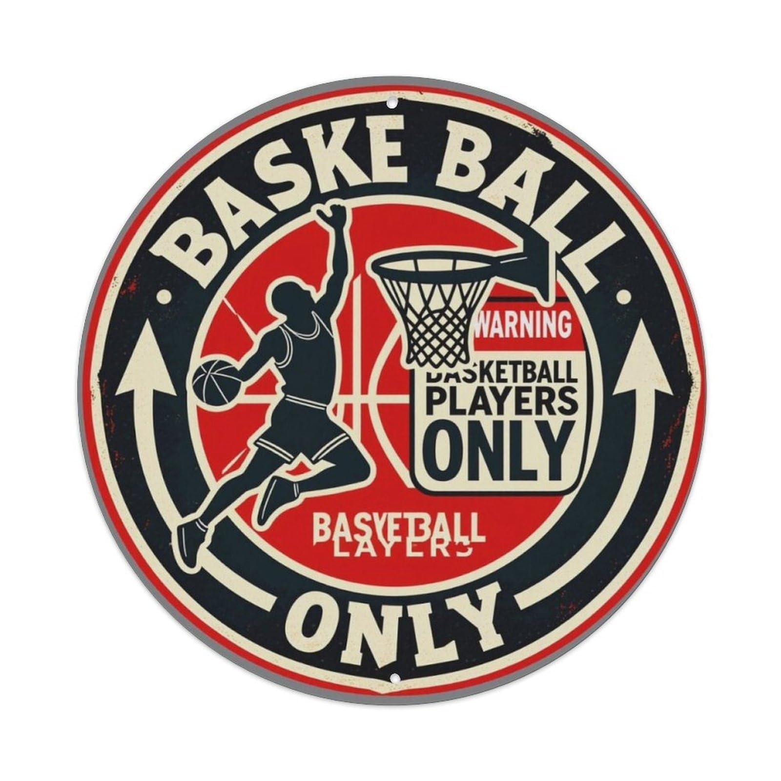 Red Black Vintage Dunk Silhouette Basketball Players Only Round Wall Sign Vintage Aluminium Metal Sign, Retro Wall Decor for Home, Bar, Garage & Farmhouse 20x20cm
