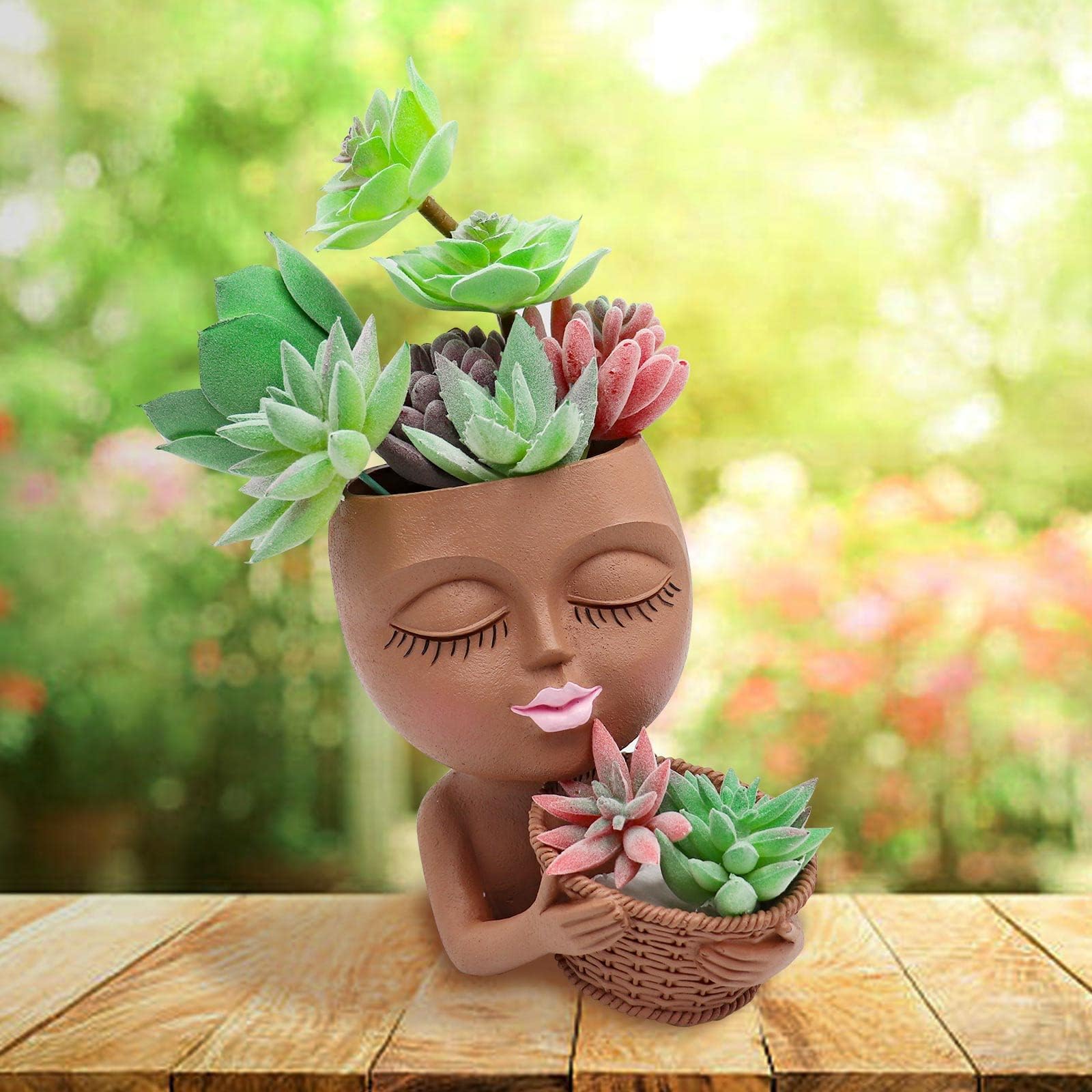 WEWEOW Face Planter Pot Double Flower Pots in One for