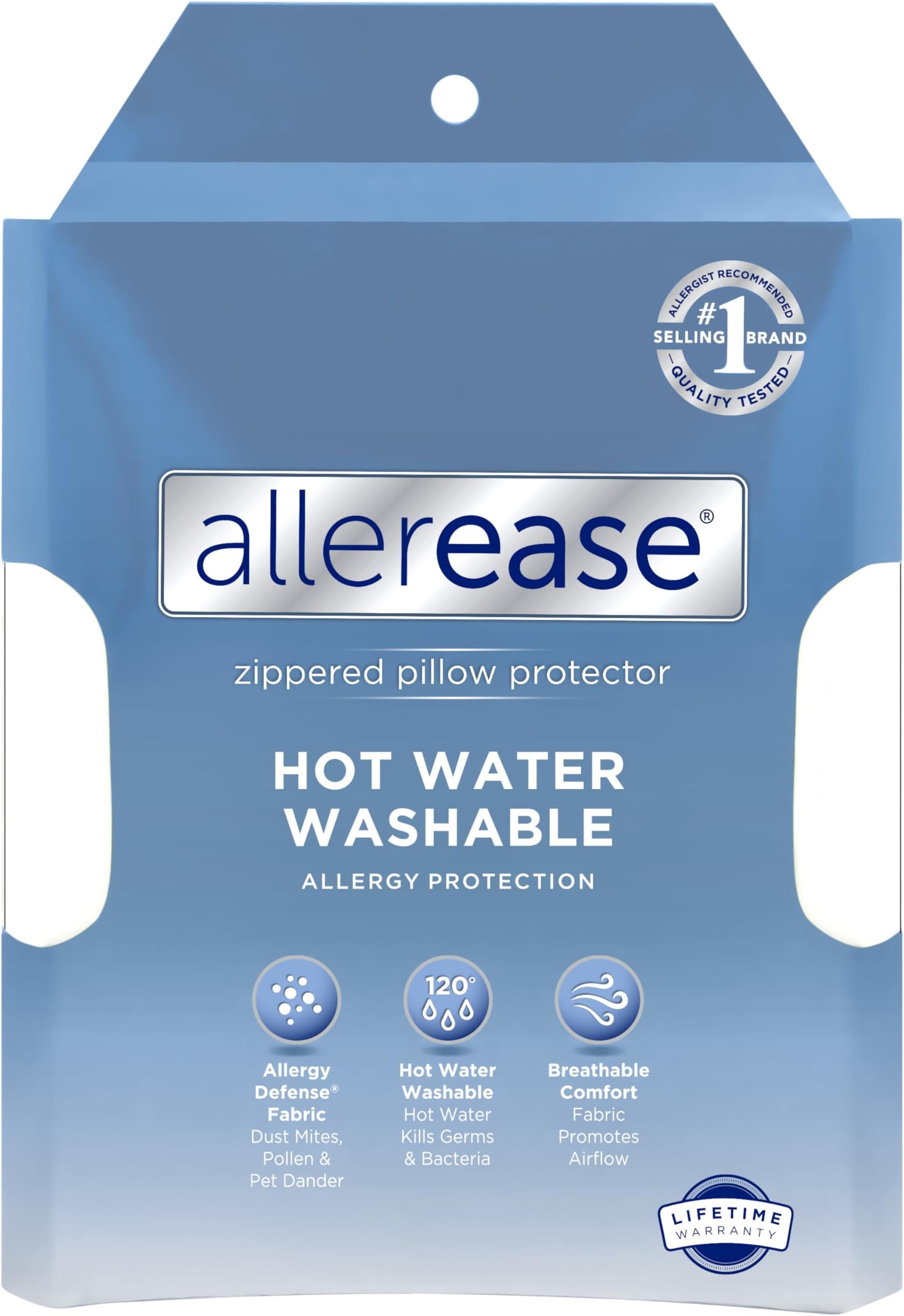 AllerEase Hot Water Wash Breathable Advanced Protection Machine Washable Durable Zippered Pillow Protector, Standard/Queen Size 2 Pack, White