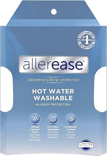 AllerEase - Protector de almohada duradero con cremallera y lavado con agua caliente, transpirable, protección avanzada, lavable a máquina, tamaño