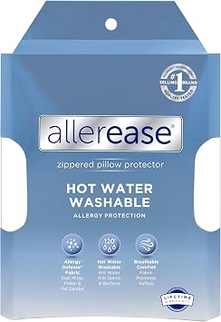 AllerEase Hot Water Wash Breathable Advanced Protection Machine Washable Durable Zippered Pillow Protector, Standard/Queen Size 2 Pack, White