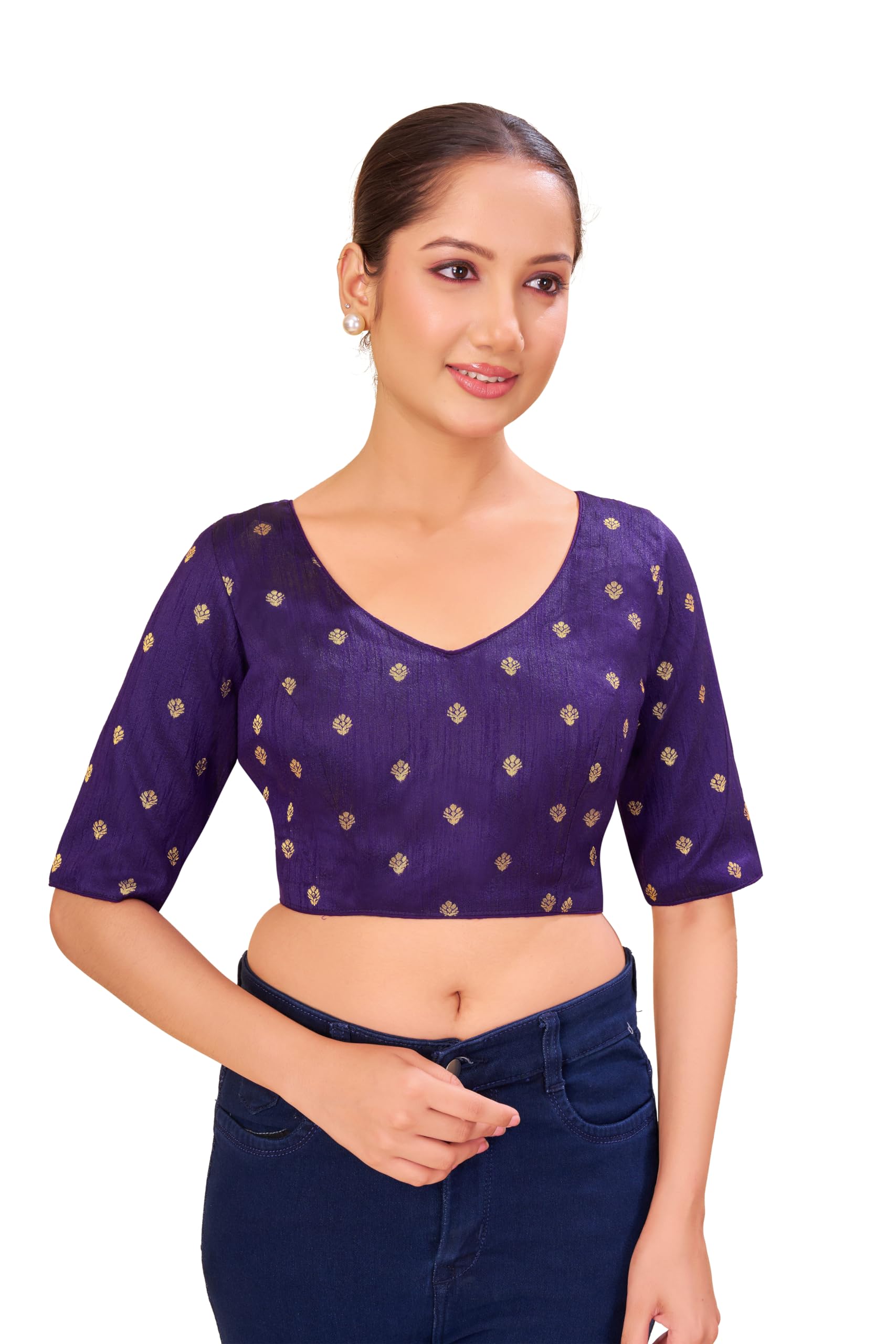 Women Woven Design V-Neck Saree Blouse-picture-50