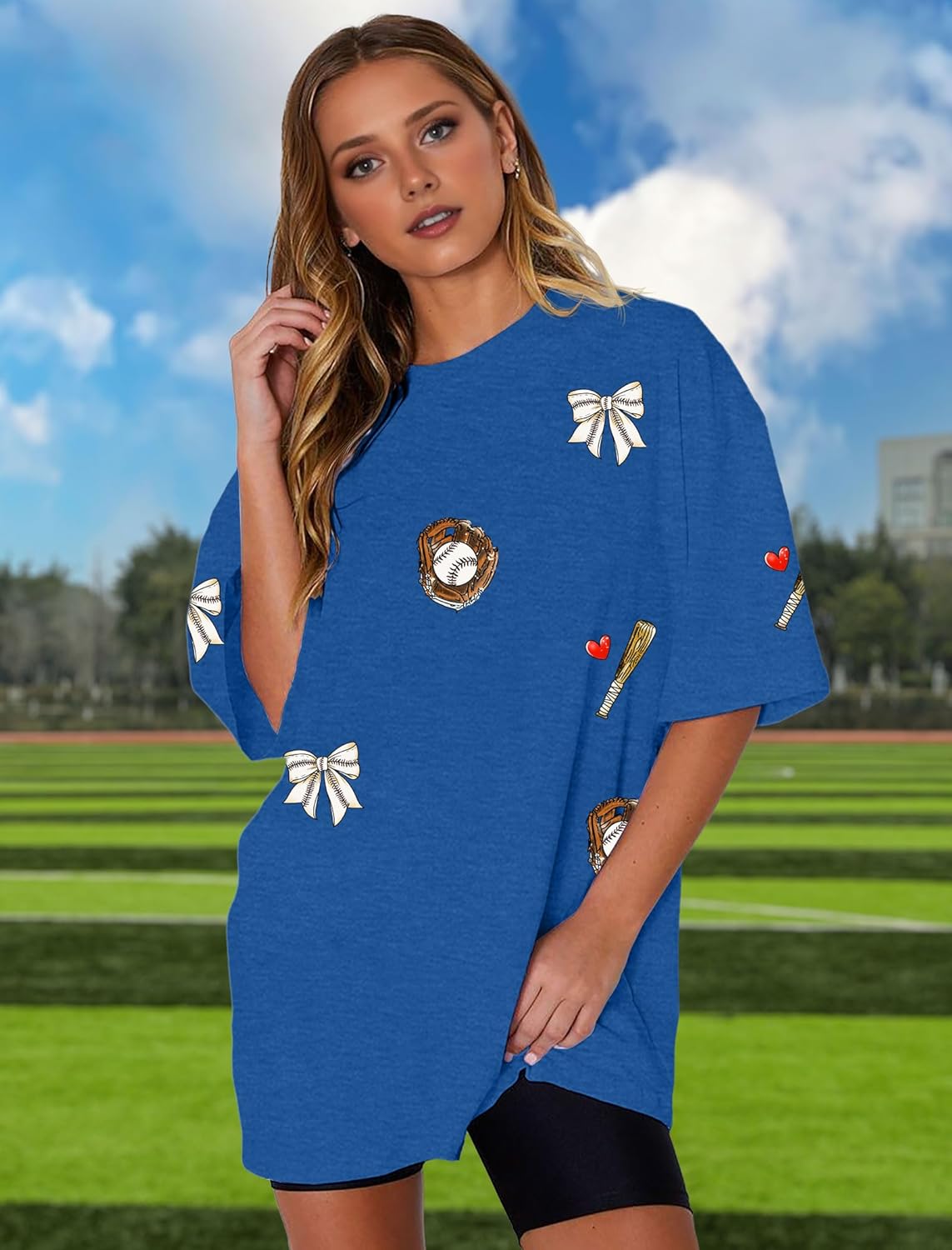 Baseball Shirt Women Oversized:Baseball Mom Shirts Game Day Baseball Tops Summer Casual Loose Short Sleeve Tee - Image 2