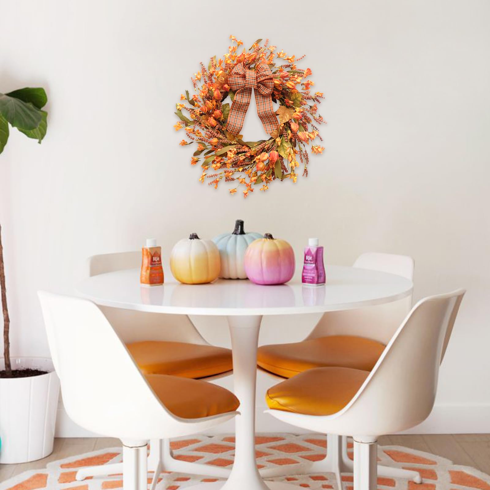 Couronne D'Automne 61cm Pour Porte D'Entrée - Décoration Murale Citrouilles Et Feuilles Orange