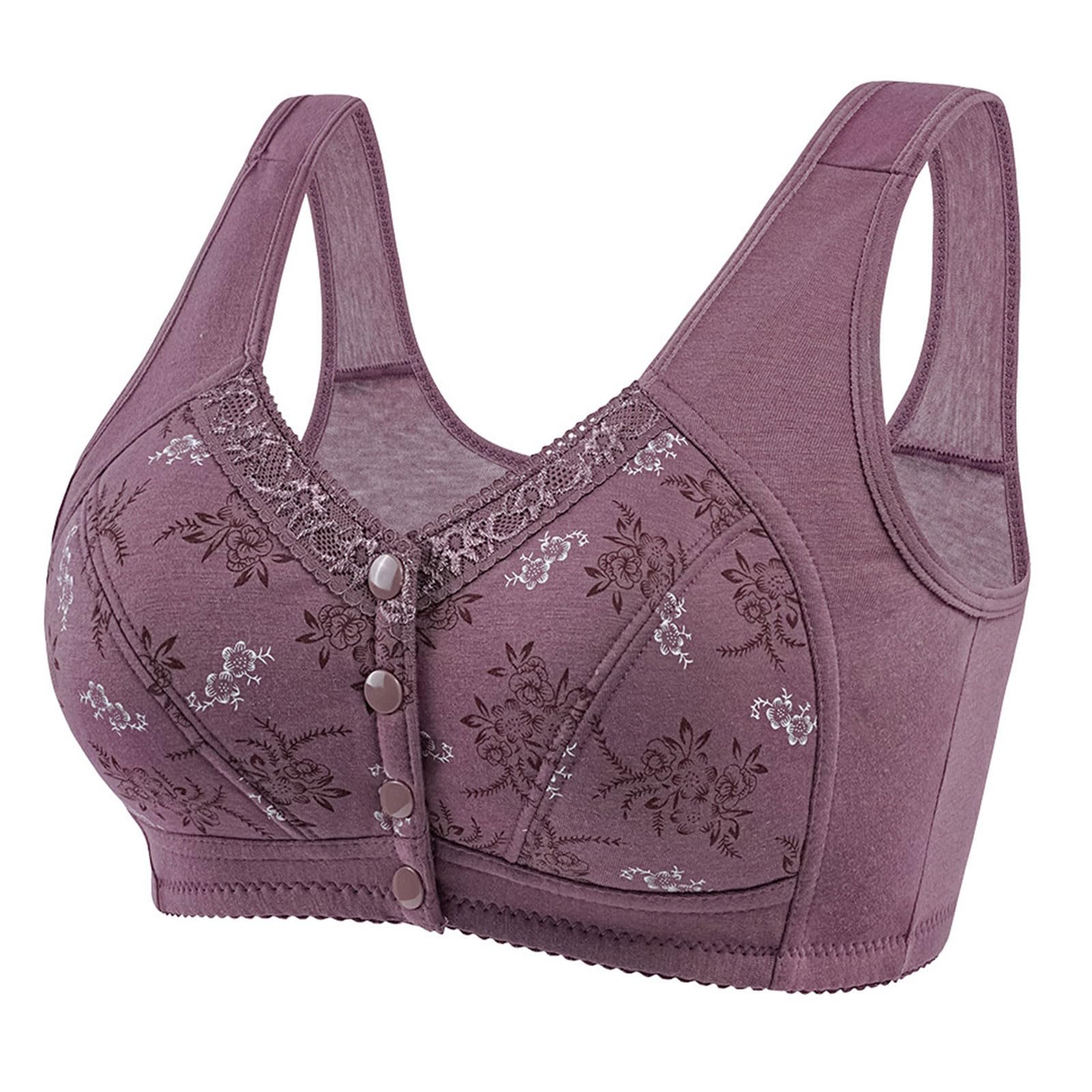 Daisy Bras for Older Women Front Closure Convenient Everyday Bras Mid Buttons Comfortable No Underwire Gathering Bras