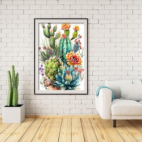 Miniatura 4 de Kits de pintura de diamantes de cactus para adultos, kits de arte de diamantes 5D, pintura de puntos de diamante para plantas de bricolaje con
