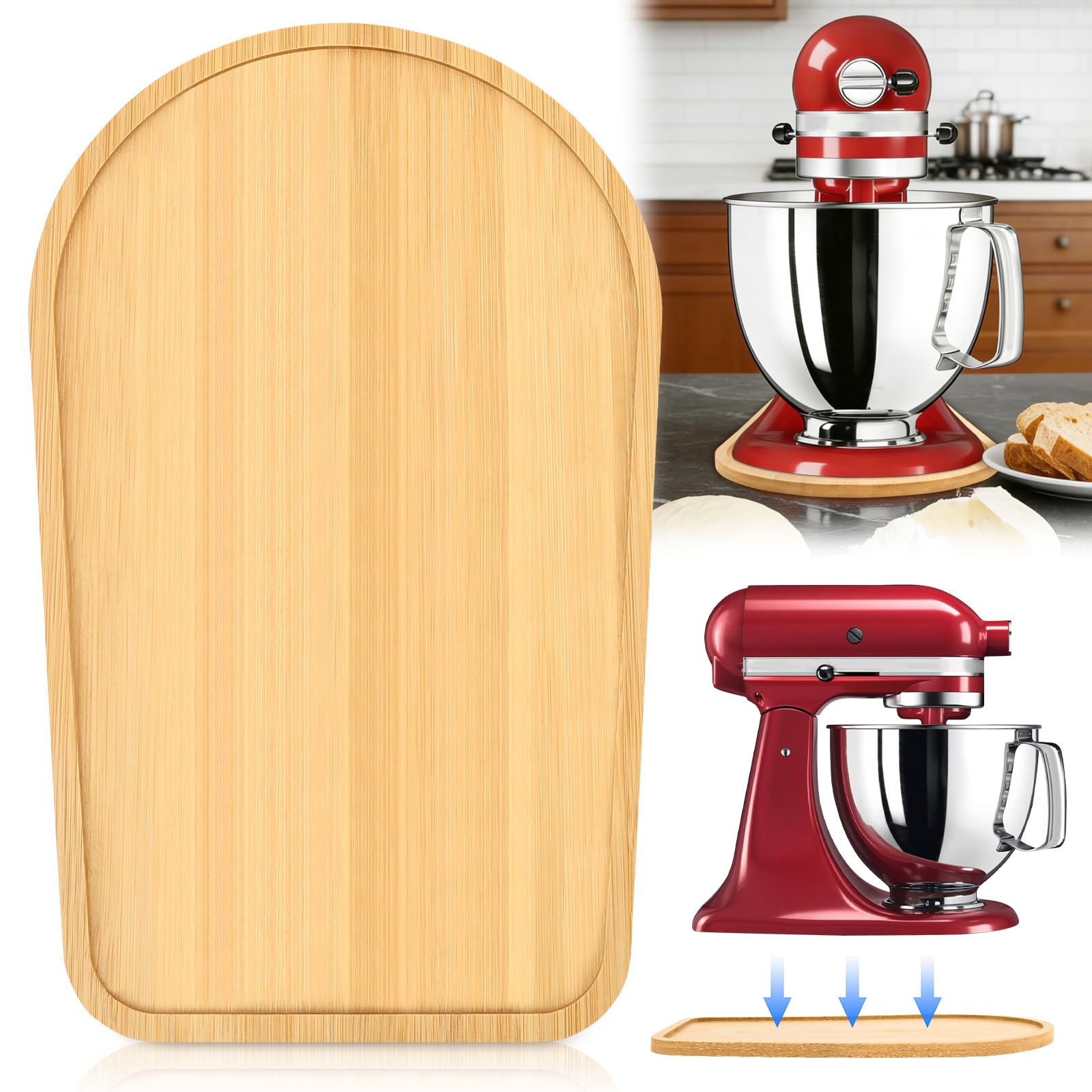 Bamboo Sliding Board for Mixer, 38×24×1 cm Appliance Sliding Pad for 4.5-5 Qt Blender, Kitchen Countertop Storage Accessories Mixer Moving Tray Attachments