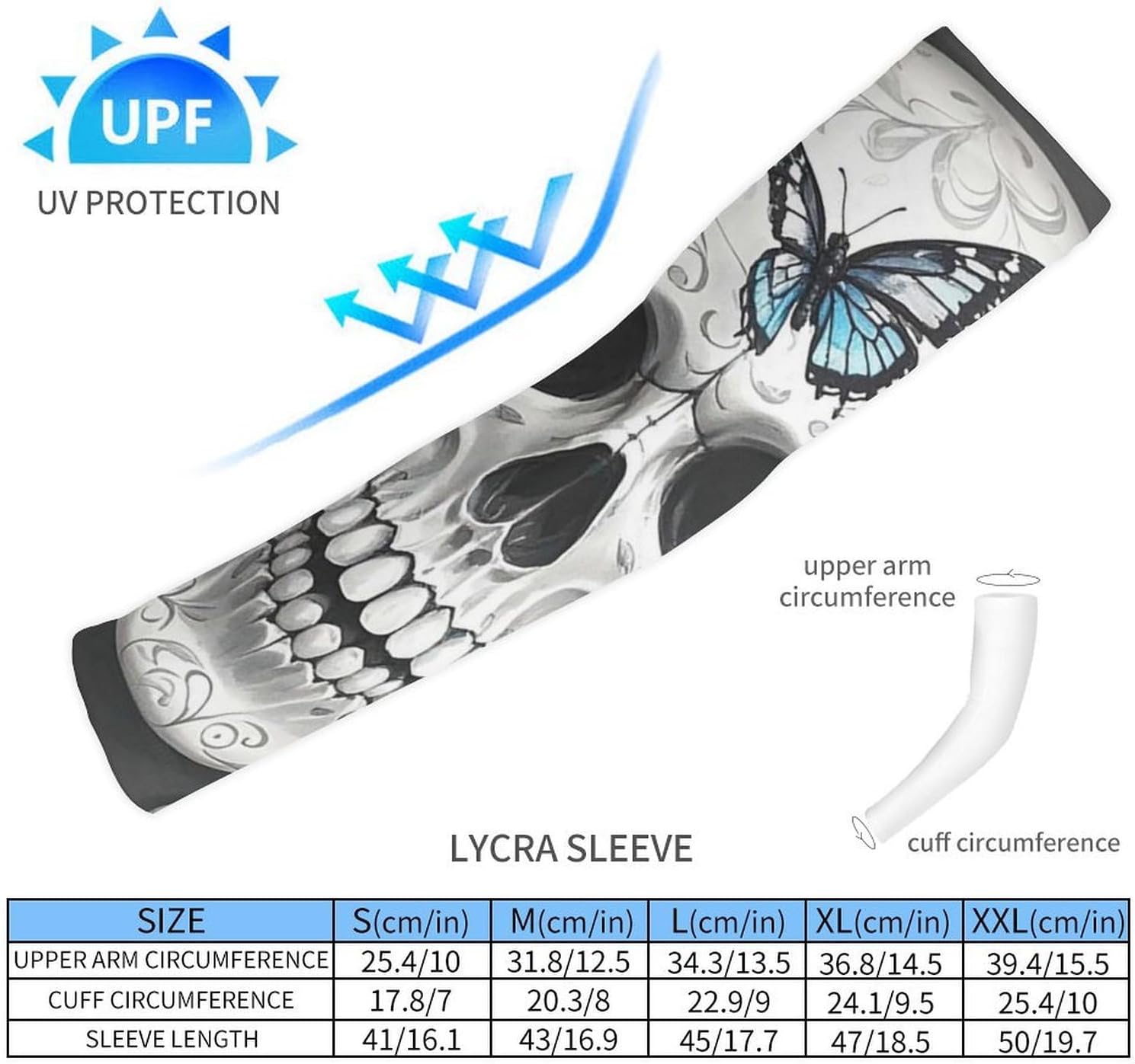 Dead Flower Candy Skull Arm Sleeves for Men Women Sun Protection Sleeves Cooling Compression Arm Covers for Sport