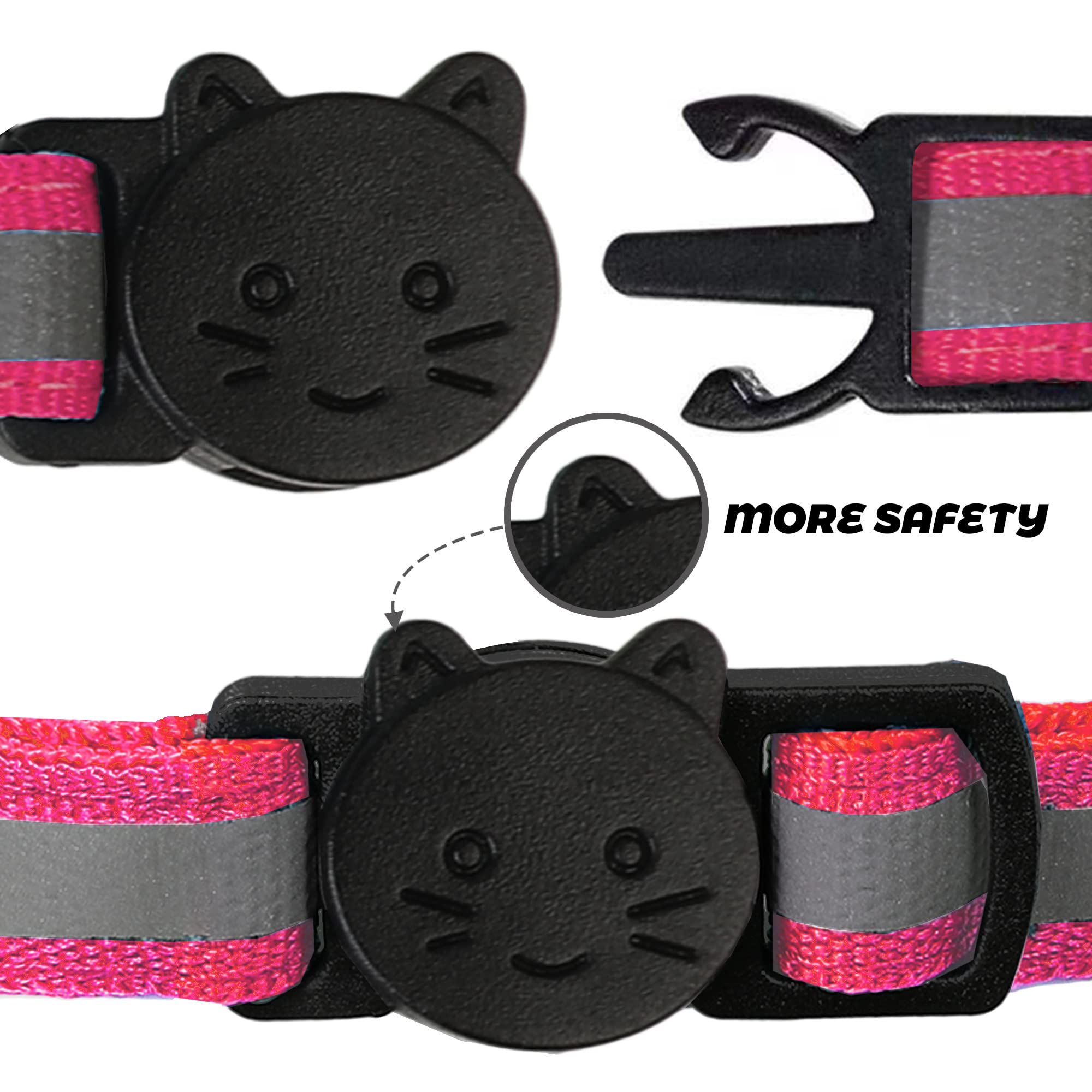 Paquete de 2 collares reflectantes para gatos con campana, collares de gatito personalizados, collar de hebilla de seguridad ajustable para hombres, gatos, niñas y niños (rosa caliente)