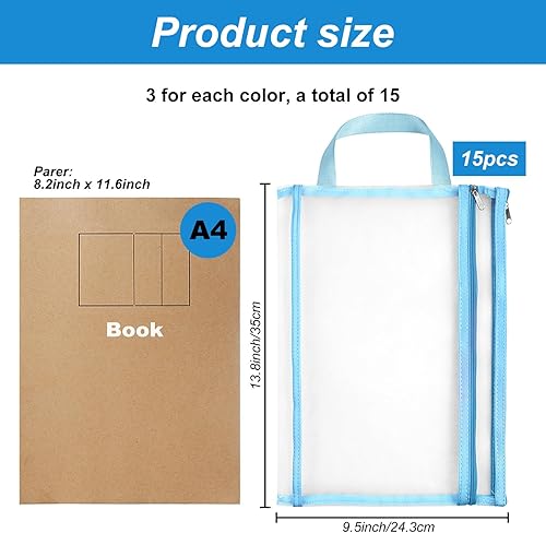 Miniatura 2 de Paquete de 15 bolsas de malla con cremallera, almacenamiento de bloques de construcción de rompecabezas de doble capa, bolsas de bloques de nailon