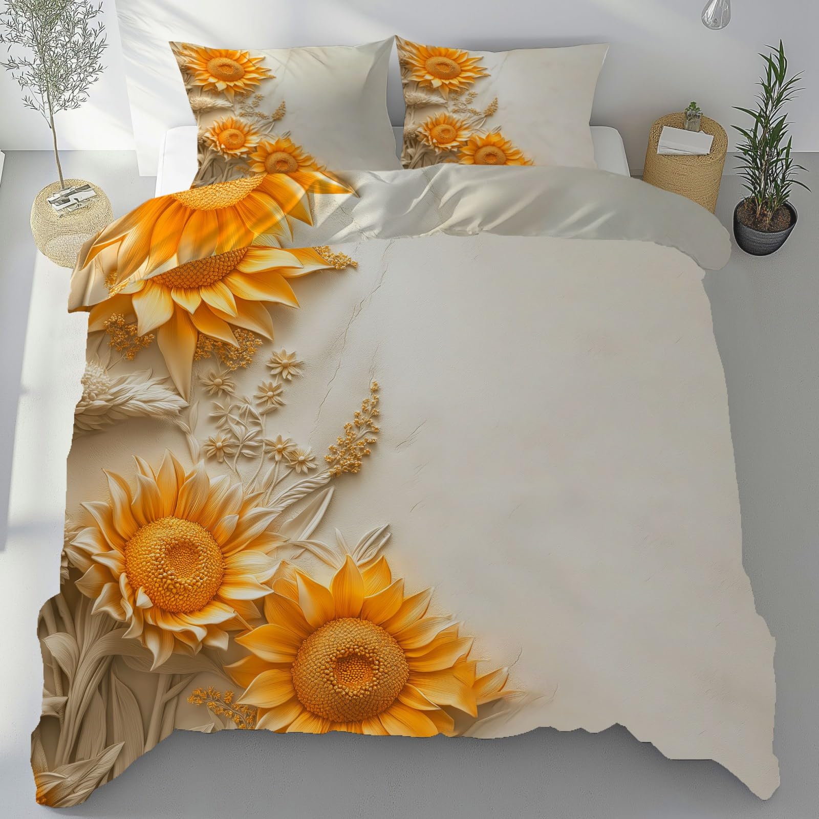 Parure de lit tournesol 220x240 cm en microfibre avec 2 taies d'oreiller