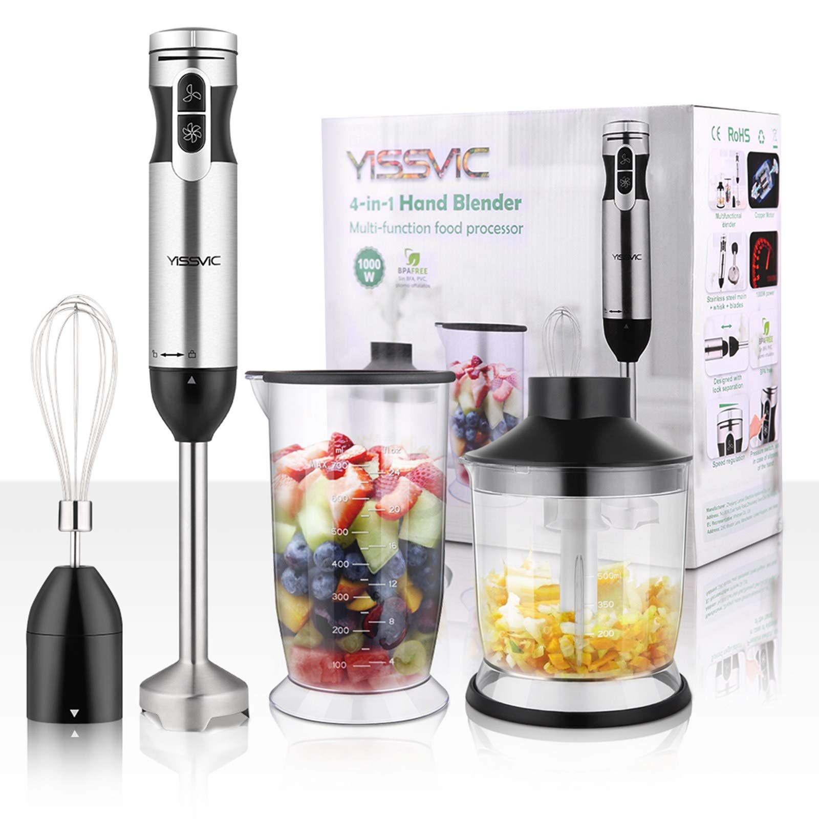 YISSVIC Hand Blender Immersion Blender Stick Blender for Puree Infant Food, Smoothies, Sauces Soups 