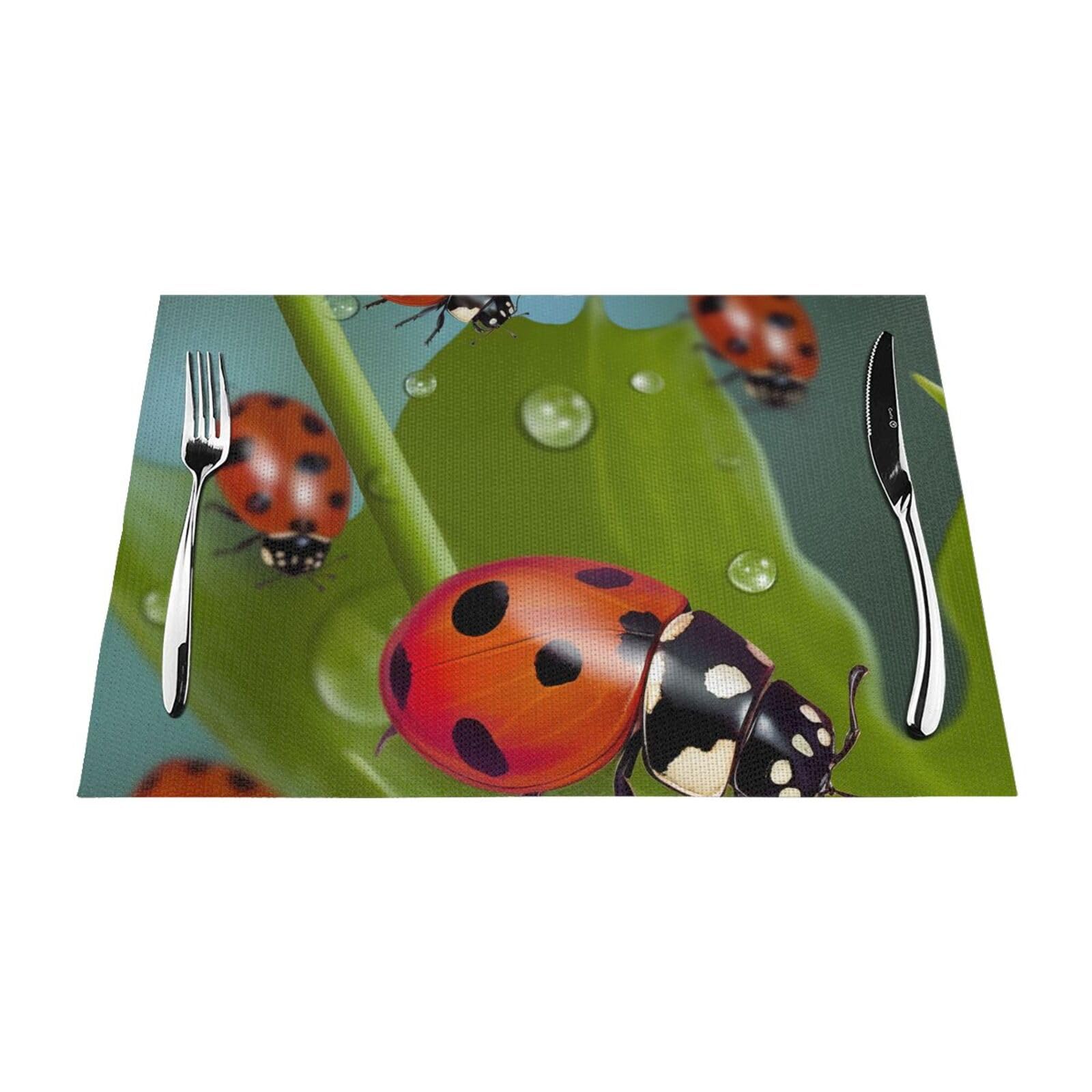 Ladybug Printed PVC Placemat 4 PCS for Kitchen Dining Table Heat-resistand Washable Table Mats 18x12 in