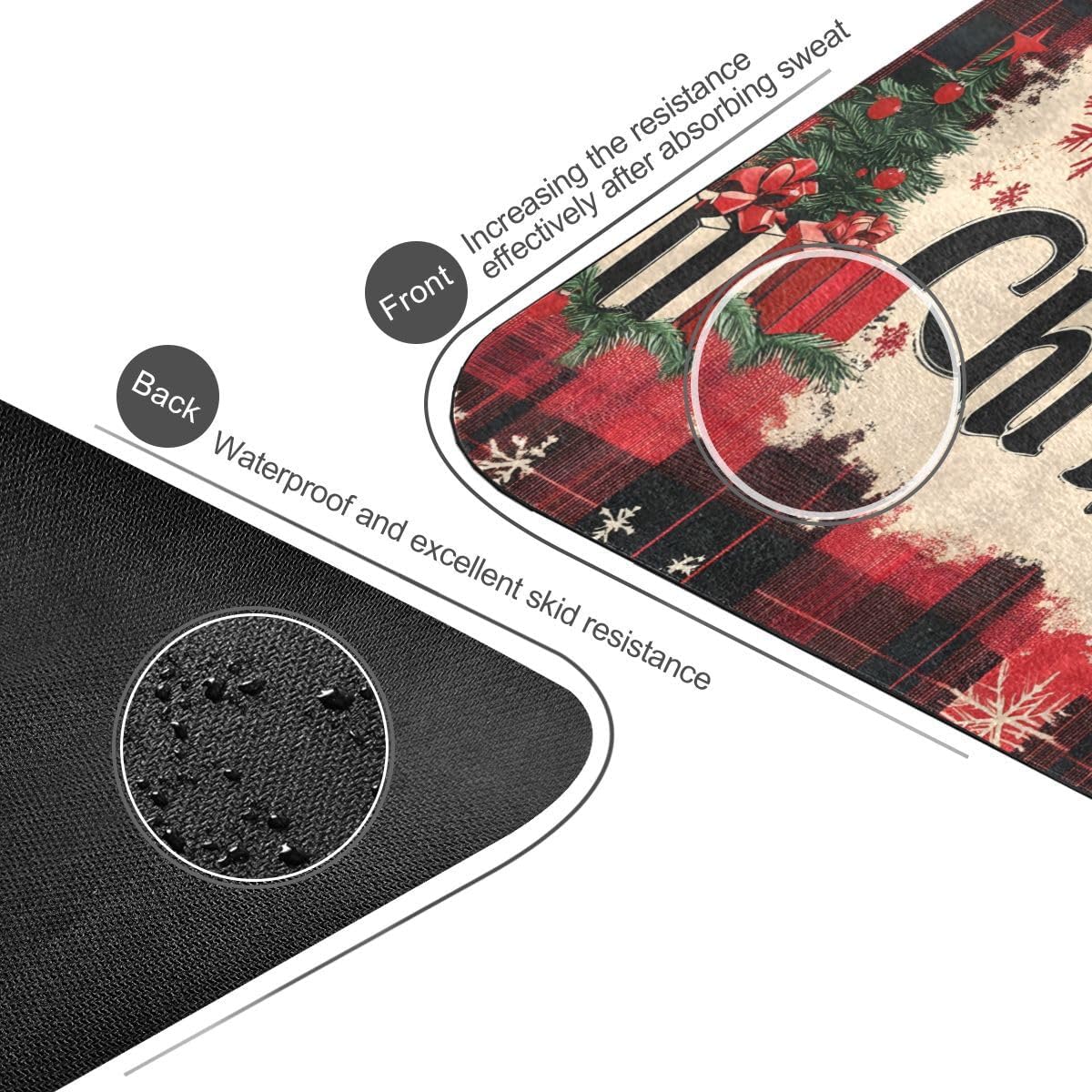 ALAZA Vintage Red Plaid Yoga Mat Non Slip Fitness Exercise Mat, Workout Mat for Yoga, Pilates and Floor Exercises