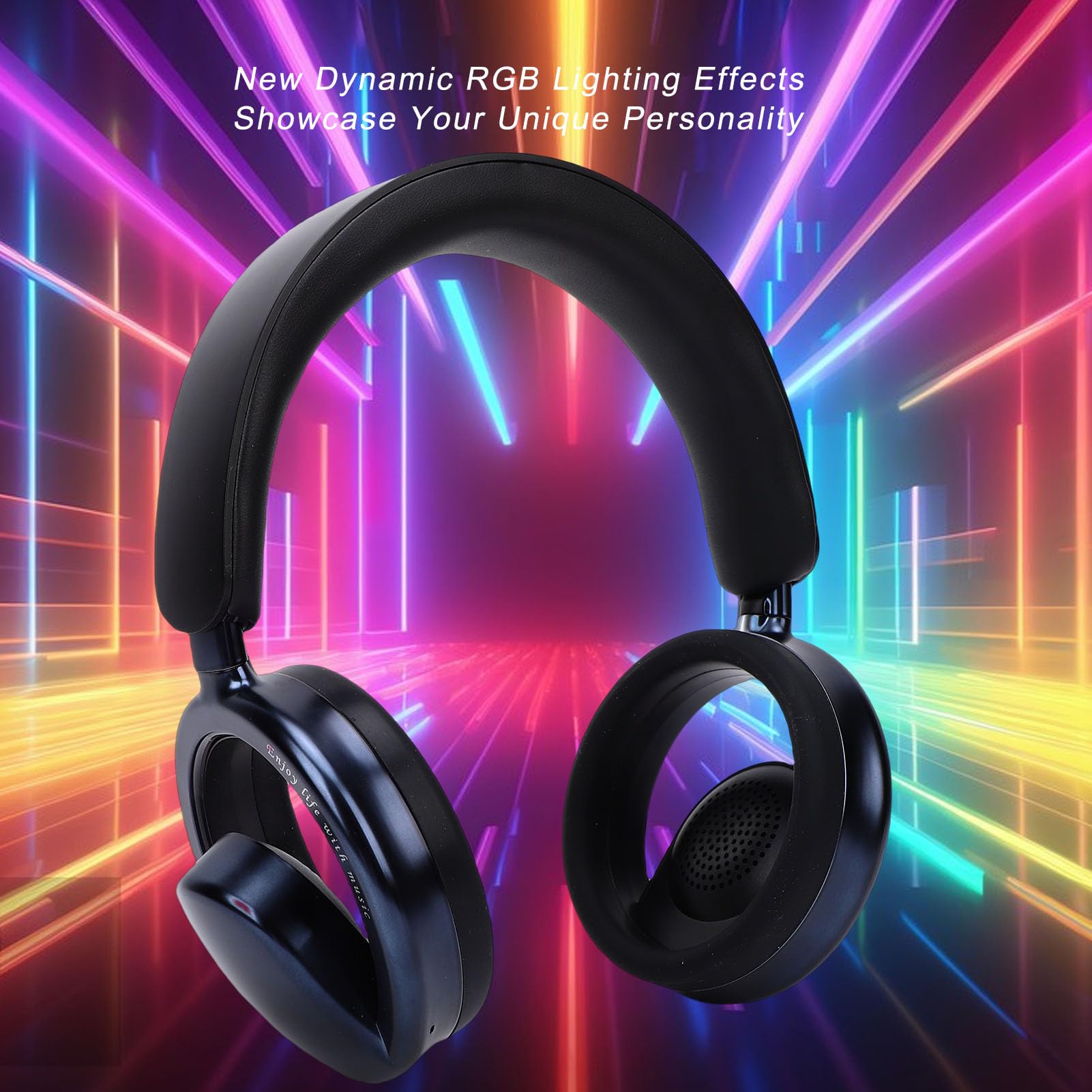 Kopfhörer, Ausgehöhltes RGB-Licht-Design mit Abnehmbarem Mikrofon, Kabellose Bluetooth 6.0-Kabelmodi, 20 Stunden Spielzeit, für Heim- und Reisetraining (Black)