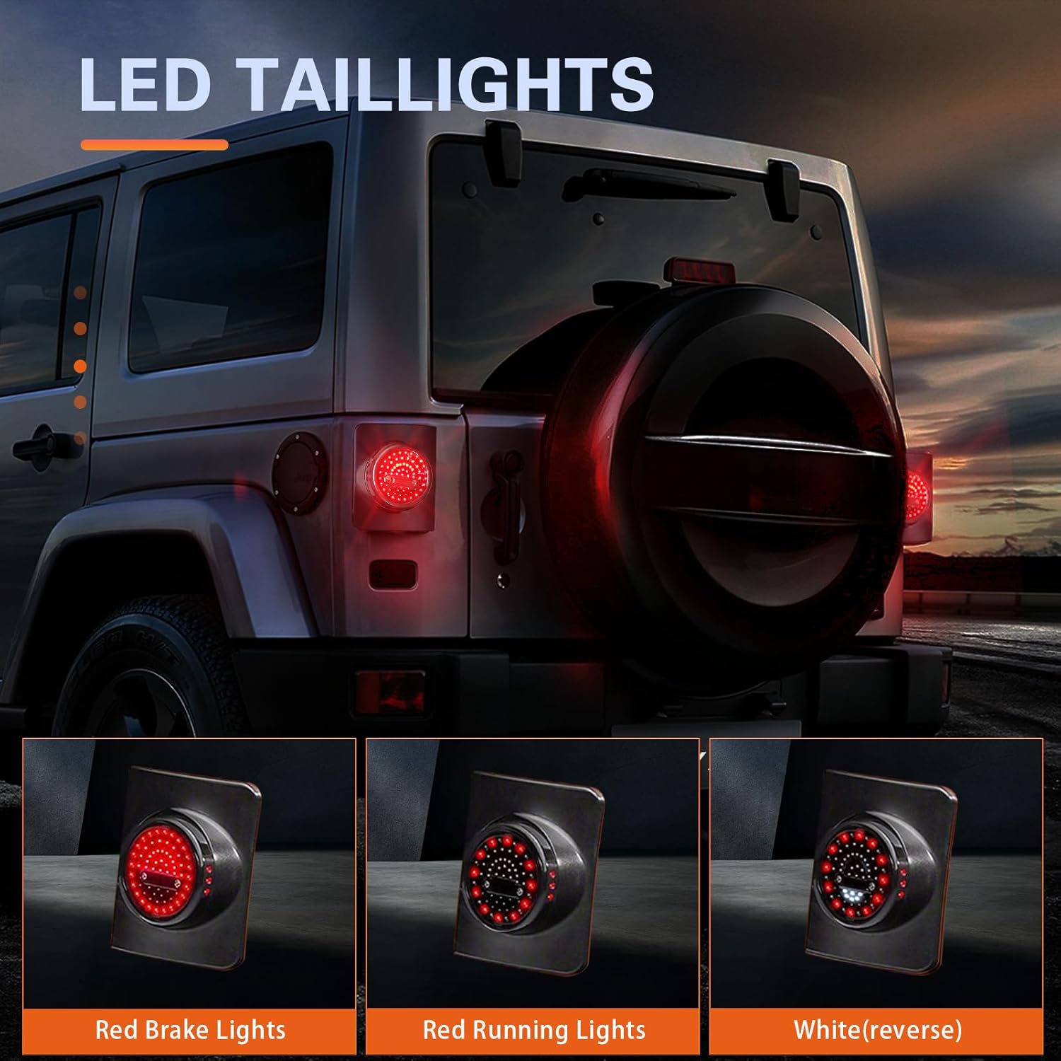 SKTYANTS LED Round Tail Light Brake Light Turn Signal Reverse Light Compatible with Jeep Wrangler Unlimited JK 4 Door Led Taillight(2 pcs)