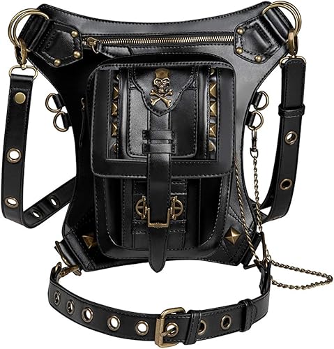 Qianmome Gothic Steampunk - Riñonera de piel para viaje, bolso de viaje, bolso de pierna, bolso de hombro unisex, M