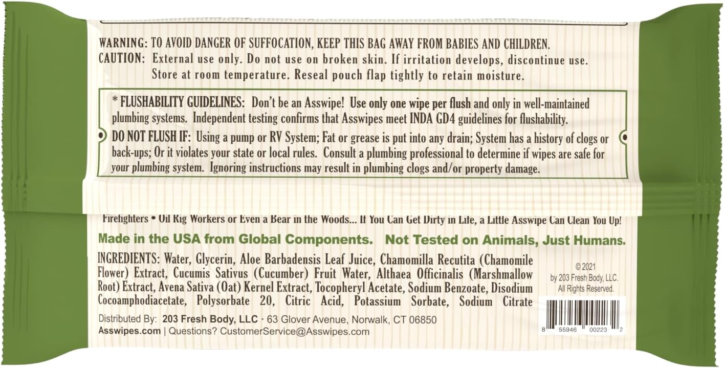 Asswipes Flushable Wipes for Adults (Pack of 12, 540 wipes) Personal Cleansing Body, Bathroom & Butt Wipes for Men, Women, with Aloe and Vitamin E - Made without Alcohol or Fragrance