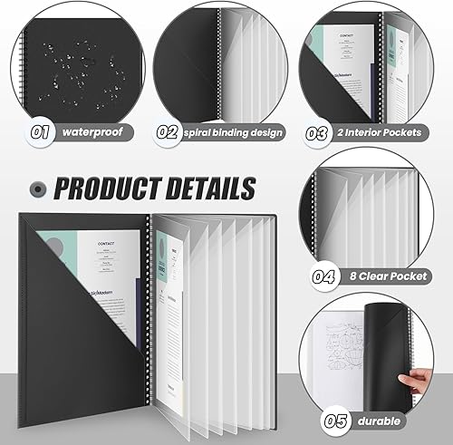 Miniatura 10 de Qilery 12 carpetas de 10 bolsillos a granel de plástico en espiral, organizador de proyectos para documentos, papeles, tareas, carpetas con fundas