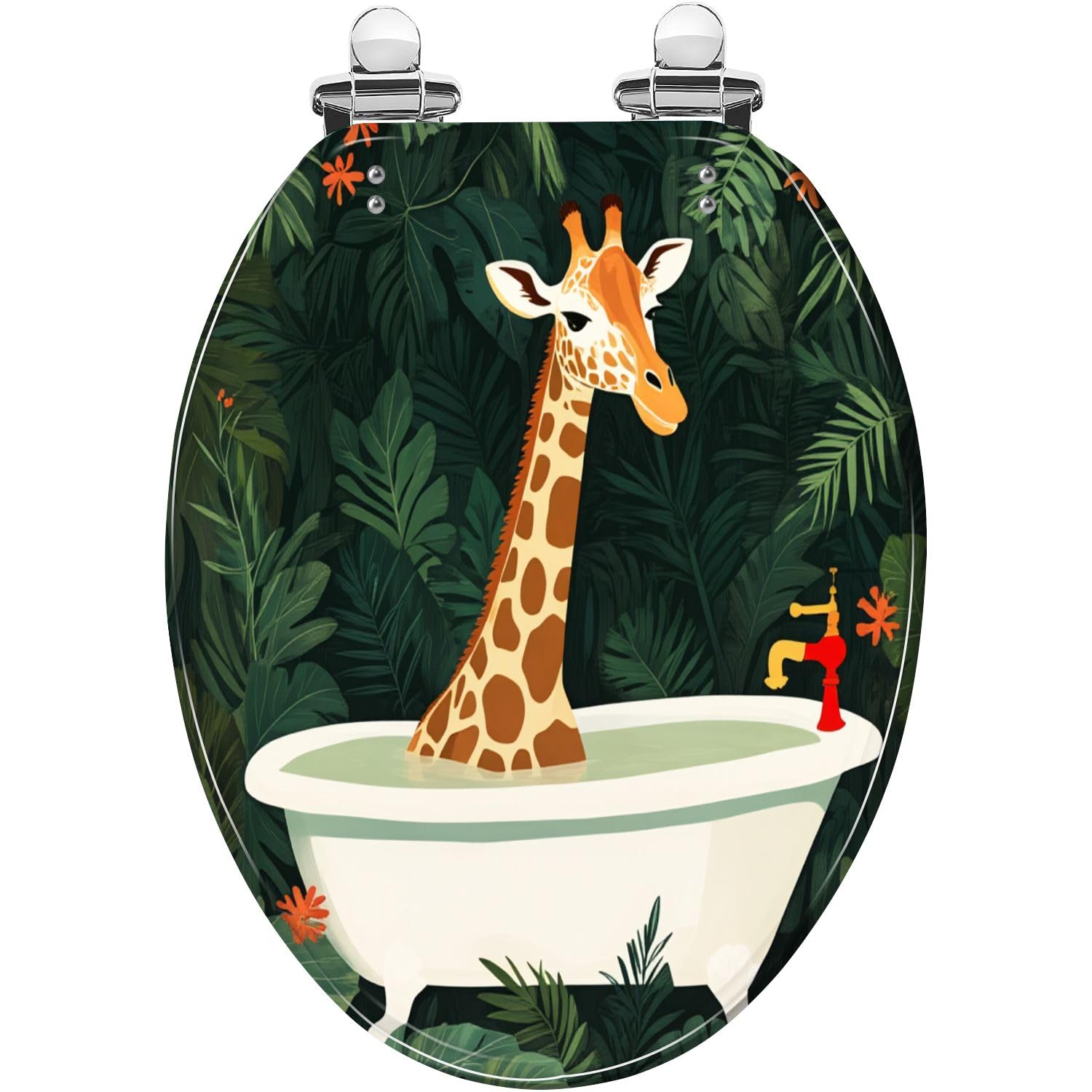 Jungle Animal Kids Wydłużona deska sedesowa z żywicy, ciche zamykanie zawiasy szybkiego zwalniania, zabawna żyrafa kolorowa dekoracja, łatwa do czyszczenia