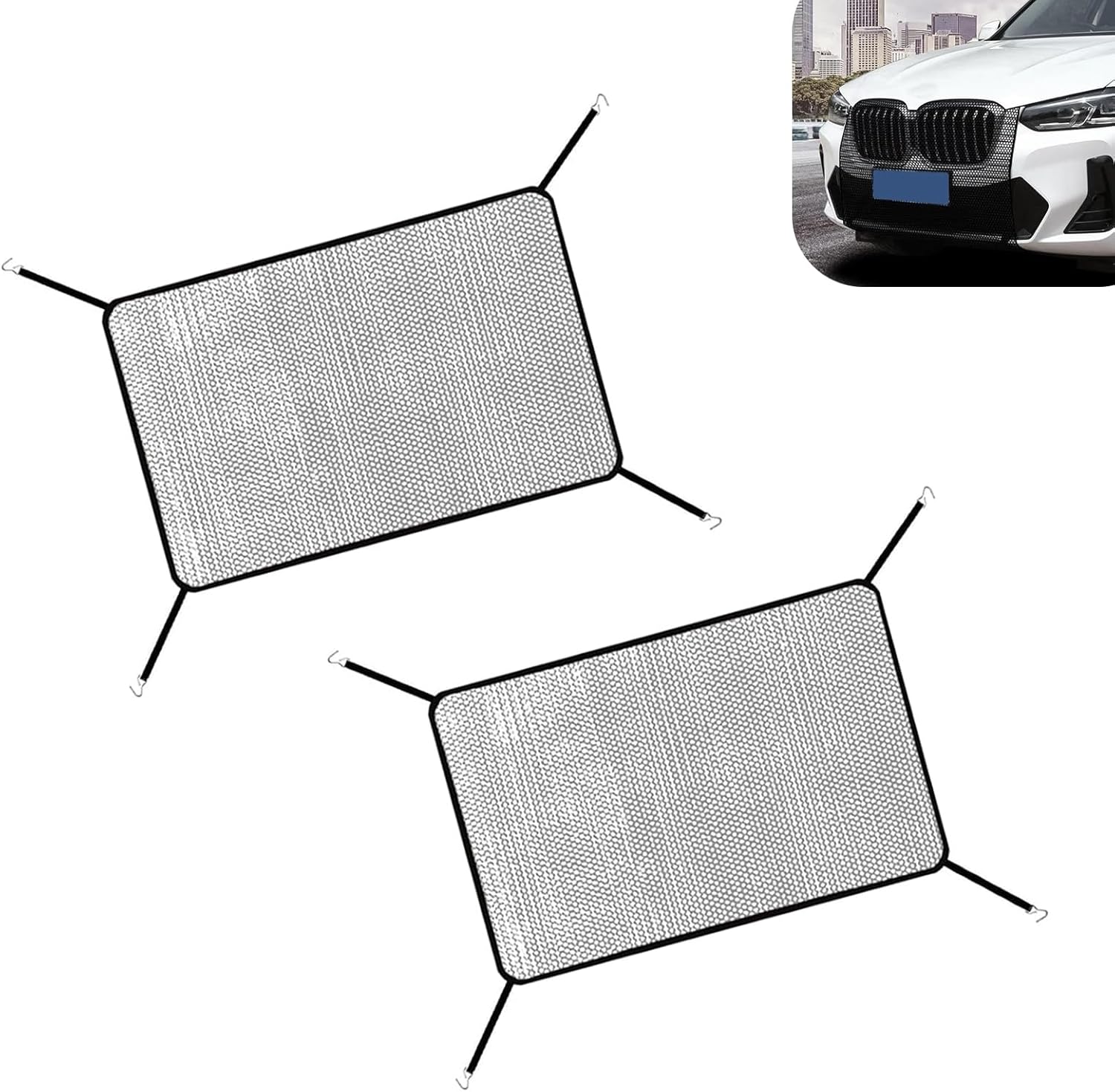 Car Grille Mesh, Dust and Catkin Proof Engine Water Tank Protection Net, High-density Front Grille Isolation Cover with Hook Rope Installation, for Most Cars (Black #43.3″ x 29.5″)