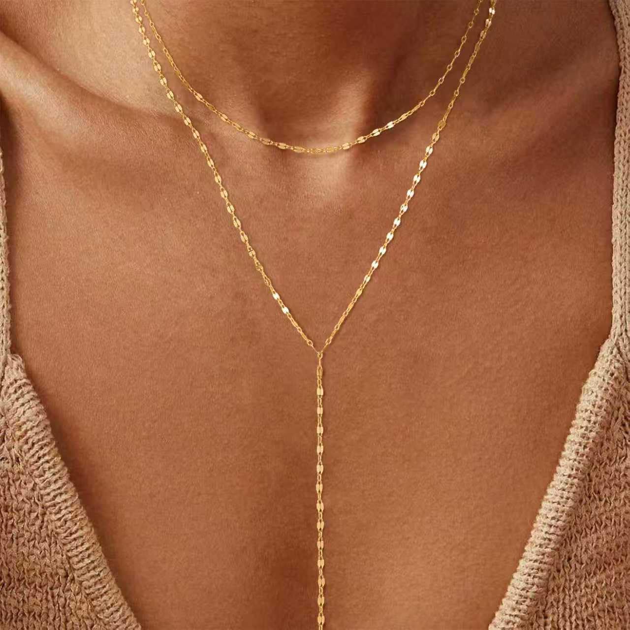 Lariat Necklace for Women, Non Tarnish Dainty Chain Stackable 14K Gold Plated Cute Trendy Layered Necklaces Elegant Jewelry Gift for Women Her - Image 3