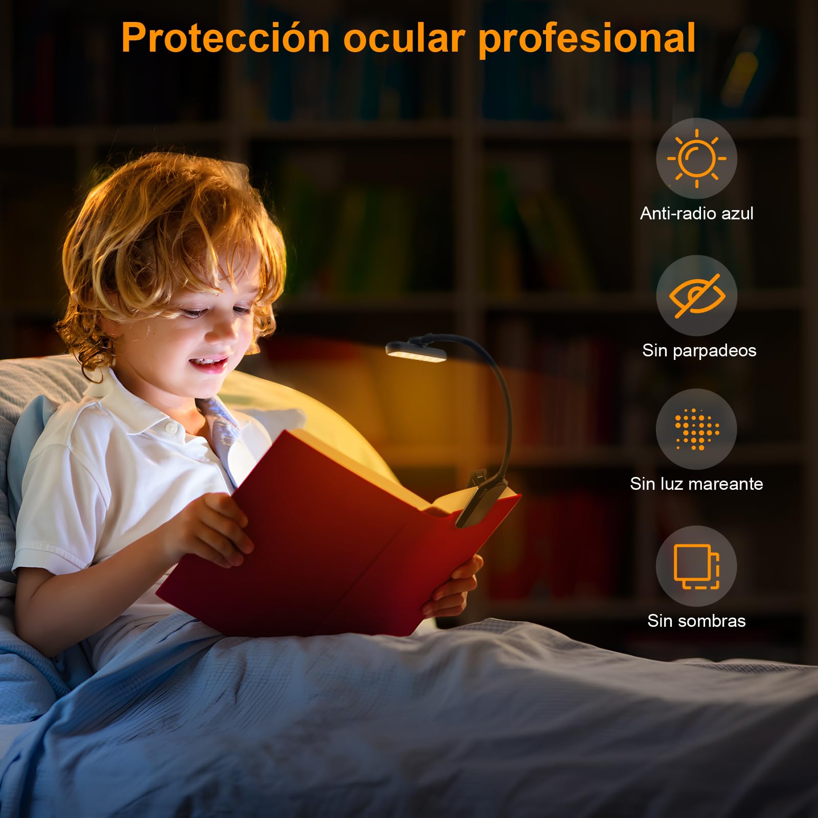 karidi 24 LED Luz de Lectura Recargable 360°, lampara lectura 5 Tonos, USB-C, Pinza para Libros/Tablet, 80H Cuidado Ocular, Regalo Estudiantes/Niños/Ancianos (Sin Deslumbrar) (negro)