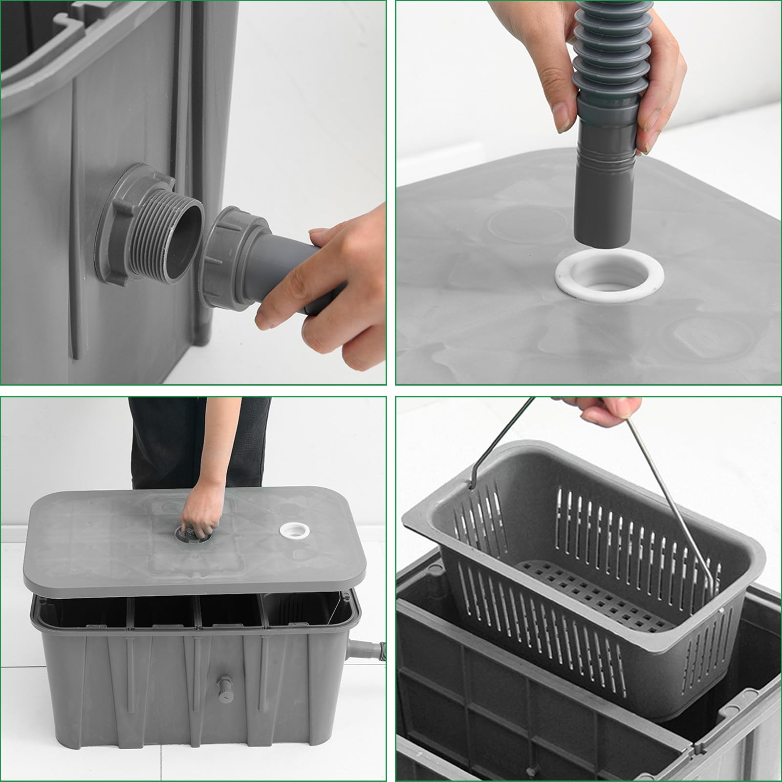 Separatore di grasso commerciale da 22 l, 37 x 26 x 30 cm, separatore di olio, acque reflue, per gastronomia, con 2 ingressi superiori, per ristoranti, cucine, acque reflue