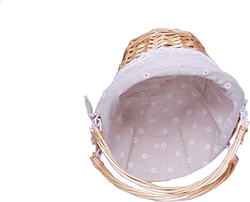 Miniatura 4 de OYPEIP Cesta de mimbre ovalada con asas dobles abatibles y forro extraíble, para regalos o picnic