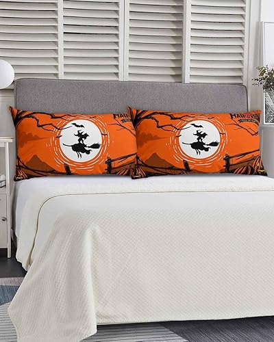 Miniatura 5 de Fundas de almohada de Halloween tamaño King, fundas de almohada suaves decorativas para sofá de cuerpo largo, con cierre de sobre, color naranja y