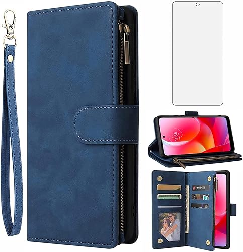 Asuwish Funda compatible con Motorola Moto G Power 2022 5GMotoG Pure 2021, protector de pantalla de vidrio templado, funda con tapa, tarjetero para