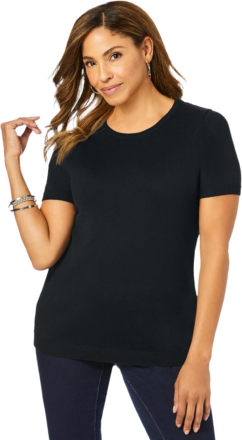 Jessica London Women's Plus Size Fine Gauge Crewneck Knit Shell