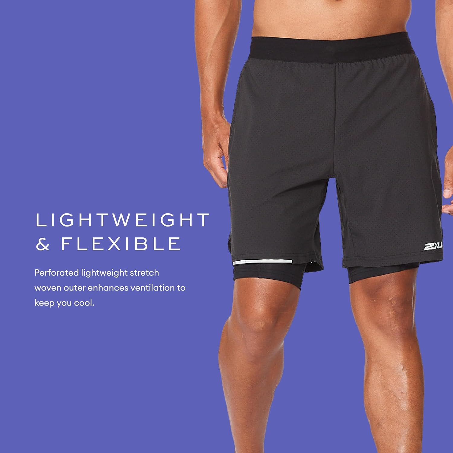 2XU Men's Aero 2-in-1 7 Inch Shorts - Powerful Muscle Support and Compression - Black/Silver Reflective - Image 5