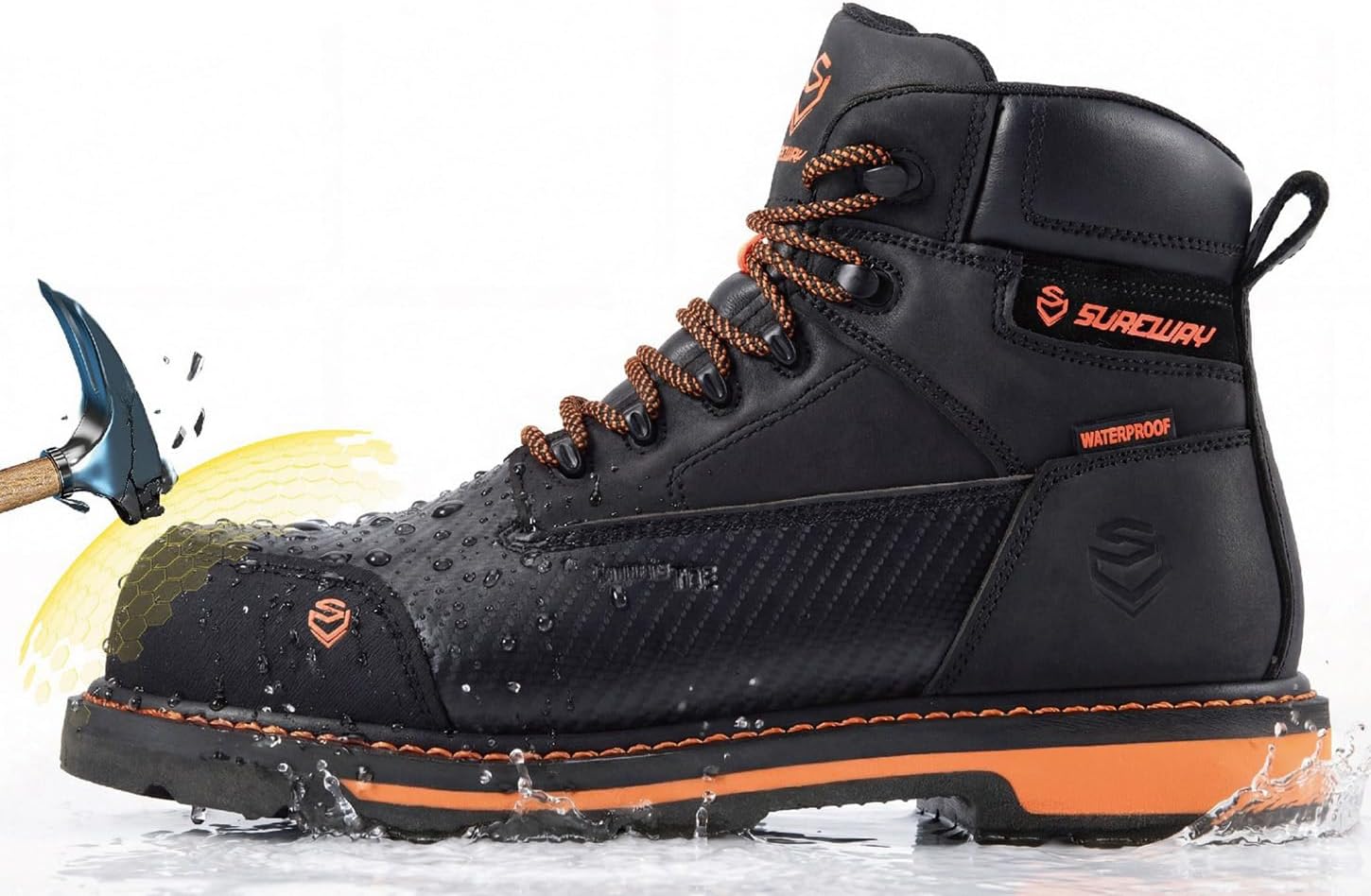 SUREWAY Men's 6" Waterproof Soft/Composite Toe Work Boot - Heavy Duty Crazy Horse Leather, Slip Resistant Lace Up for Construction & Industrial Safety - Image 4