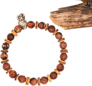 Brown Owl Bracelet ~ Picture Jasper Stone Protection Bracelet ~ Jasper Beaded Bracelets ~ Natural Stone Beads Stretch Bracelet