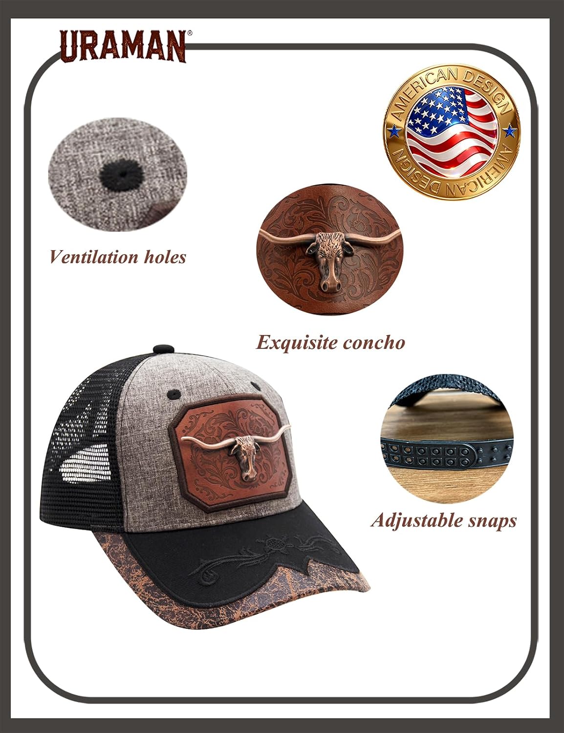 URAMAN Cowboy Trucker Hats for Men Women Country Hat Vintage Baseball Cap for Rodeo Outfit Western Theme Party