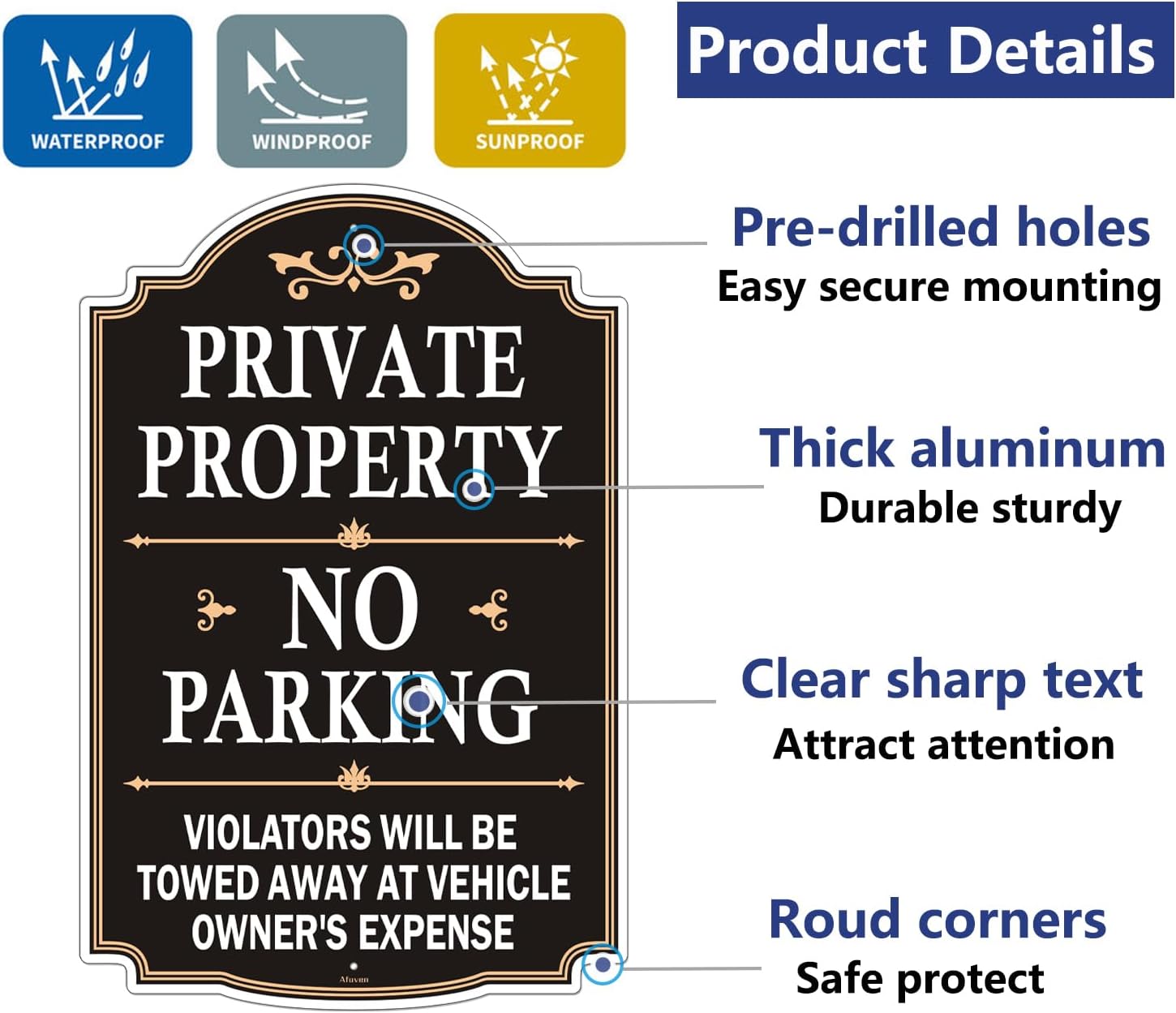 Private Property No Parking Violators Will Be Towed Away at Vehicle Owner's Expense Sign 12" x 18" Metal Rust-Free Aluminum UV Protected Sturdy 2 Pack