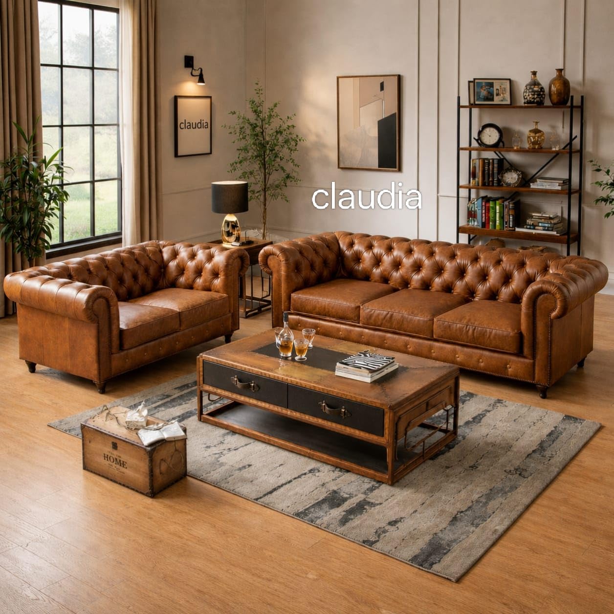 Modern Classic Design Leatherette Luxury Chester Sofa Set with Button Tufted, 3+2=5 Seater Sofa for Living Room Home, Office and Lobby (Brown, 3+2=5 Seater Sofa)-picture-16