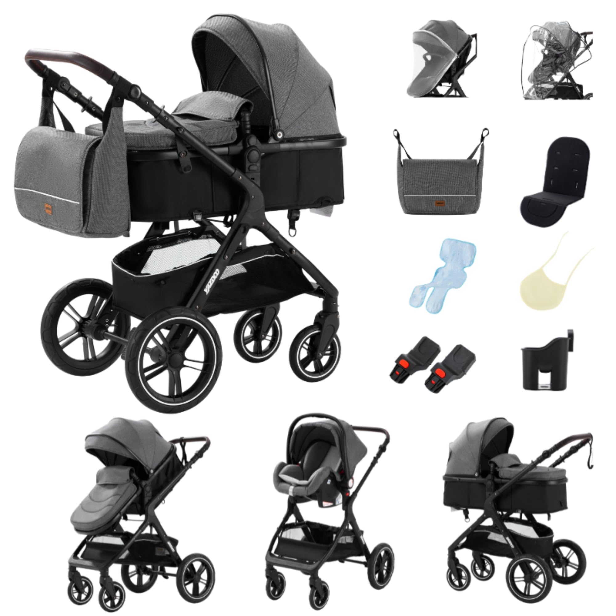 YAZOCO Carrito Bebe 3 en 1 Colapso Silla de Paseo Multifuncional Vista Alta Accesorios Cómodos Para Asientos (Gris)