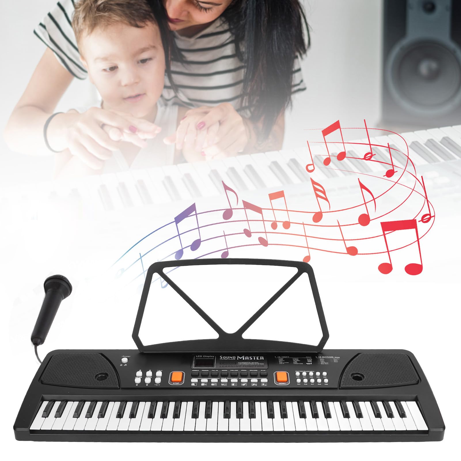 Talento Musicale per Pianoforte Elettronico Ricaricabile a 61 Tasti con 16 Toni per Bambini Giocattolo Educativo per Tastiera Elettronica Multifunzione Nero Bianco
