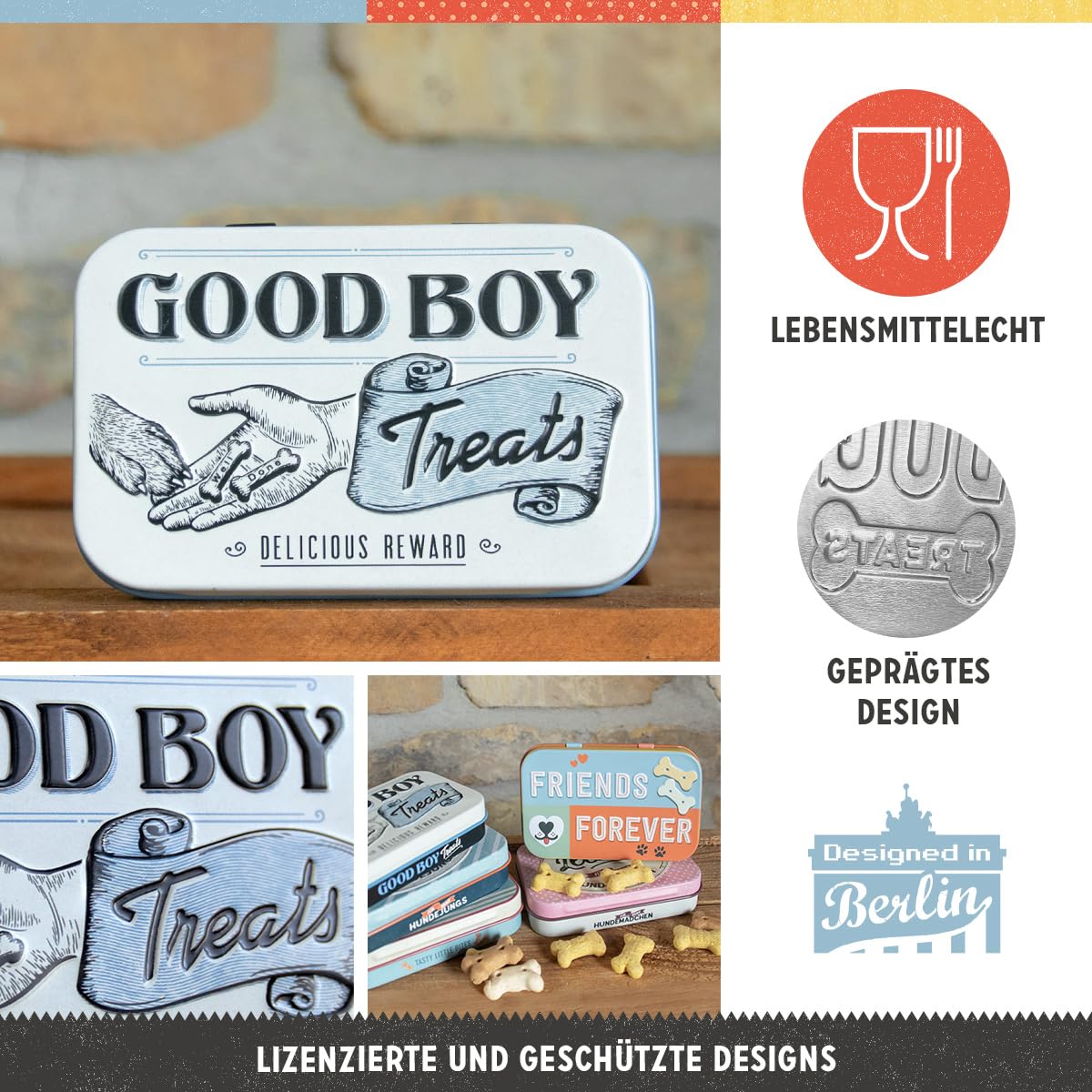 Nostalgic-Art Good Boy Treats puszka na smakołyki w stylu retro, pomysł na prezent dla właścicieli psów, pudełko na przysmaki dla psów, styl vintage, 6 x 9,5 x 2 cm